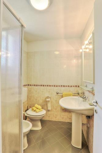 a bathroom with a sink and a toilet at Villaggio Le Venelle in Rio Marina
