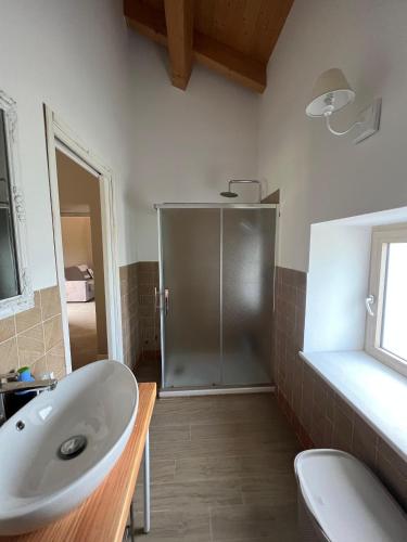 a bathroom with a sink and a shower at Agriturismo Ferrari 