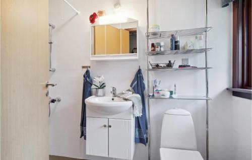 a small bathroom with a sink and a toilet at Cozy Home In Store Fuglede With Wifi in Store Fuglede