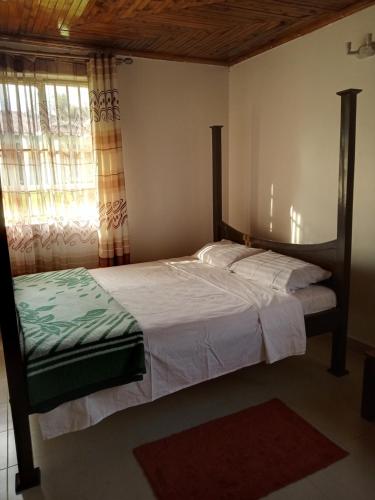 een slaapkamer met een groot bed en een raam bij Topsta Apartment in Kisii