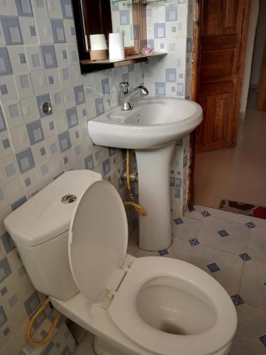 een badkamer met een toilet en een wastafel bij Topsta Apartment in Kisii