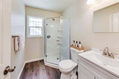 a bathroom with a shower and a toilet and a sink at 2BR in Berkeley Near Campus in Berkeley