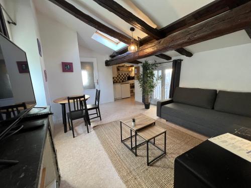 un salon avec un canapé et une table dans l'établissement Studio cosy Hyper Centre Grenoble, à Grenoble