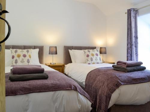 two beds sitting next to each other in a bedroom at Bryn Salem in Mallwyd