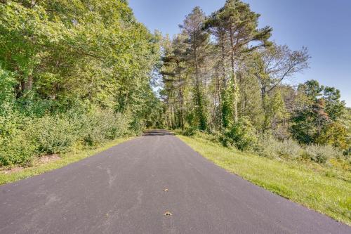 an empty road in the middle of a forest at Charming Claverack Retreat with Serene Deck! in Claverack
