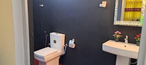 a bathroom with a white toilet and a sink at Kavidi Villa Home Stay in Tangalle