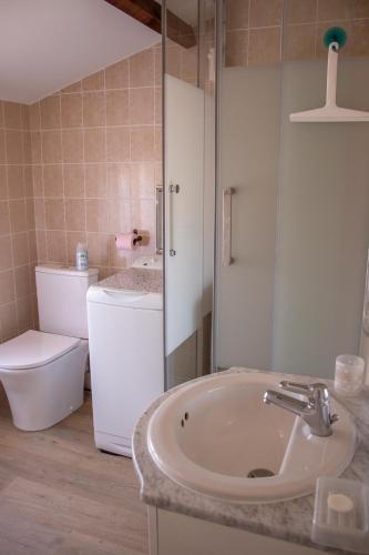 une salle de bain avec un lavabo et des toilettes dans l'établissement Au pied de la Sainte Baume, à Plan dʼAups