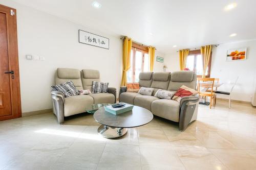 Sala de estar con 2 sofás y mesa de centro en The House of Sunny Gardens - #FW, en Saint-Ismier