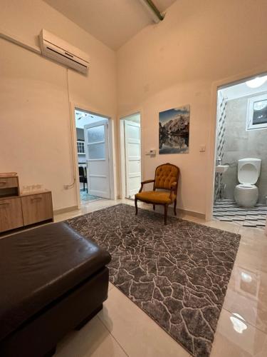 een woonkamer met een stoel en een toilet bij Apartment Monte in Sarajevo