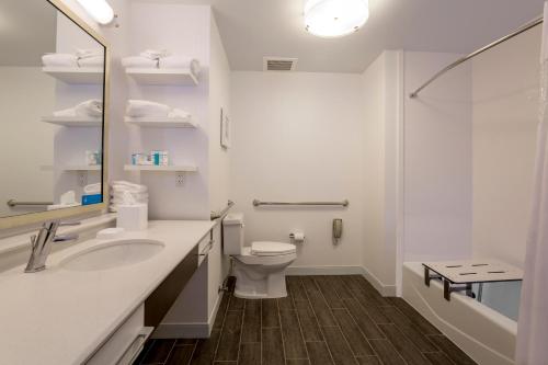 a white bathroom with a sink and a toilet at Hampton Inn Santa Barbara/Goleta in Santa Barbara