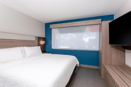 a bedroom with a white bed and a large window at Holiday Inn Express Hotel Clearwater East - ICOT Center by IHG in Pinellas Park