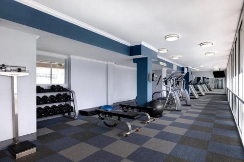 a gym with blue and white walls and treadmills at Holiday Inn Houston Downtown by IHG in Houston