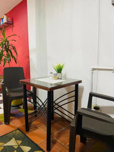a table with a potted plant on it in a room at Bogotá Kings 101 in Bogotá