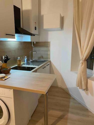 une cuisine avec un évier et un plan de travail dans l'établissement Le Volta - studio proche gare, à Sainte-Savine