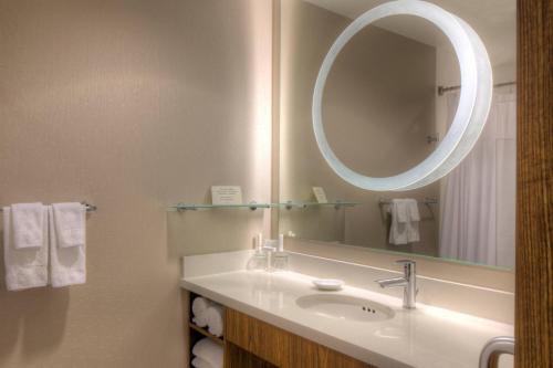 a bathroom with a sink and a mirror at SpringHill Suites Anchorage University Lake in Anchorage