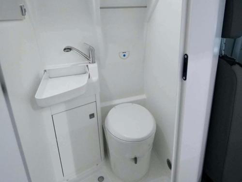 a small bathroom with a toilet and a sink at Cookies Campers Dublin - Large Campervan in Dublin