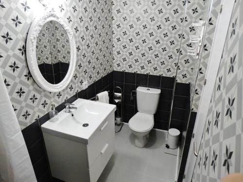 フィゲラスにあるCan Barraca Loft Figueresのバスルーム(トイレ、洗面台、鏡付)