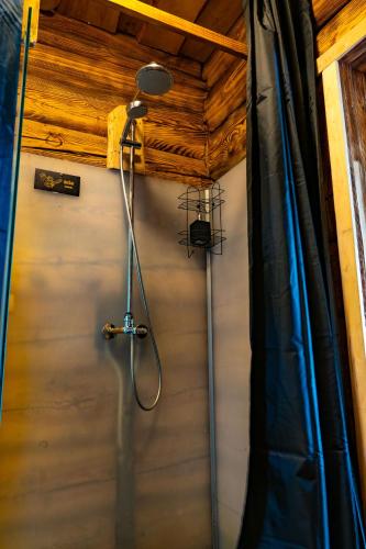 a shower in a room with a ceiling at Ivanas Countryside in Bražuolė