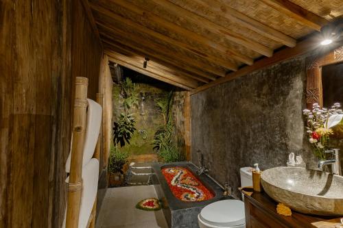 a bathroom with a toilet and a sink and a tub at Moringa Ubud Villa in Ubud