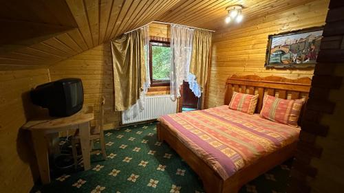 1 dormitorio con 1 cama y TV en una habitación en Complex Țurcana Transalpina, en Şugag