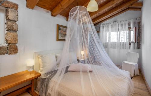 - une chambre avec un lit et une moustiquaire dans l'établissement Awesome Home In Lukovo Sugarje With House Sea View, à Lukovo Šugarje