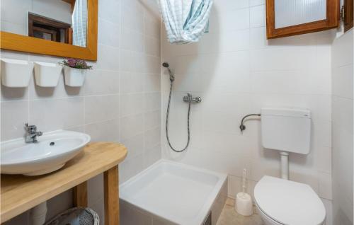 La salle de bains blanche est pourvue d'un lavabo et de toilettes. dans l'établissement Awesome Home In Lukovo Sugarje With House Sea View, à Lukovo Šugarje
