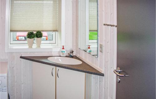 a bathroom with a sink and a mirror at 4 Bedroom Awesome Home In Karby in Karby