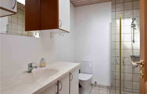 y baño con lavabo, aseo y ducha. en Awesome Home In Lemvig With 3 Bedrooms And Wifi, en Lemvig