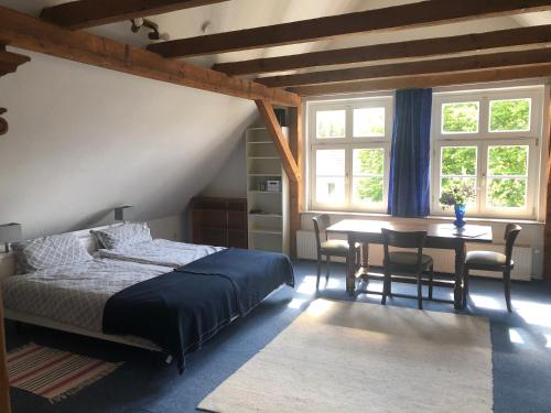 Postel nebo postele na pokoji v ubytování Stilvolles Apartment im grünen Münsterland