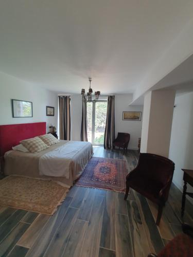 1 dormitorio con 1 cama y 1 silla en Villa Blanche, en Arles