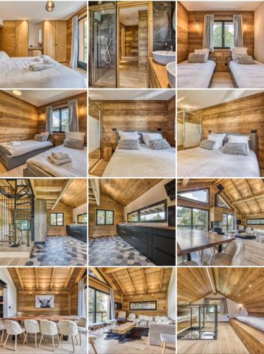 - une chambre avec un lit et une table dans une maison dans l'établissement Megève - Chalet Yack - Premium jusqu'à 15 pers, à Megève