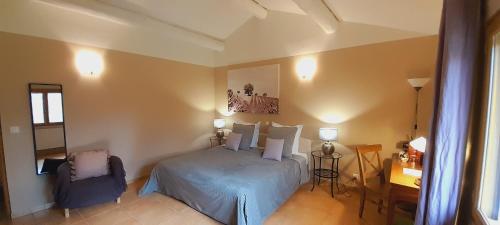 a bedroom with a bed and a desk and a chair at Le Mas des Vergers in Salon-de-Provence