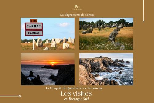 a collage of photos of the ocean and rocks at Gîte Fancy, Vallée du Scorff, Nature 2-4 personnes in Arzano