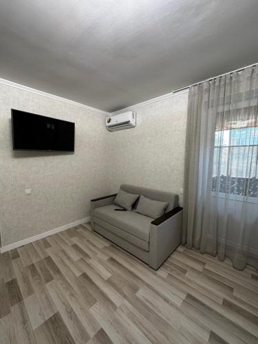 キシナウにあるApartament Ciocanaのソファと薄型テレビのあるリビングルーム
