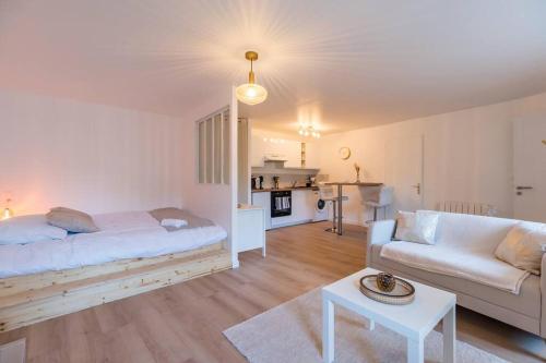 ein Wohnzimmer mit einem Bett und einem Sofa in der Unterkunft Studio Cosy - plein coeur de Lannion in Lannion