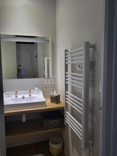 a bathroom with a sink and a mirror at La Petite Perle de Quimper in Quimper