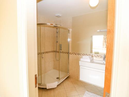 a bathroom with a shower and a sink at Ocean View in Adrigole