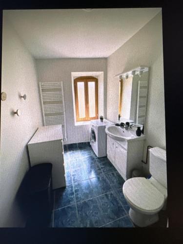 a bathroom with a sink and a toilet and a sink at Agréable maison de village au cœur de Sarrancolin in Sarrancolin