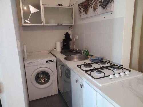 Il comprend une cuisine équipée d'une cuisinière, d'un évier et d'un lave-linge. dans l'établissement Studio, à Arles