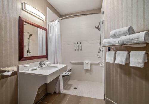 uma casa de banho com um lavatório e um chuveiro em SpringHill Suites Phoenix Glendale Sports & Entertainment District em Glendale