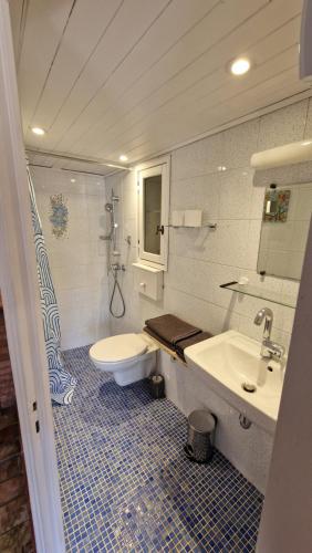 a bathroom with a toilet and a sink at Studio Au Pied De La Sainte Victoire in Puyloubier