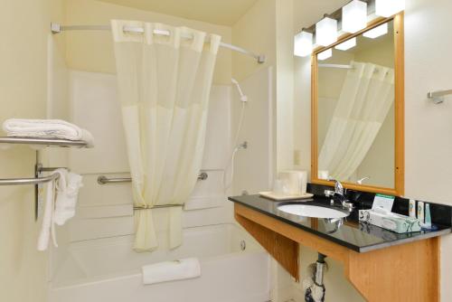 a bathroom with a sink and a mirror at Quality Inn - Needles in Needles