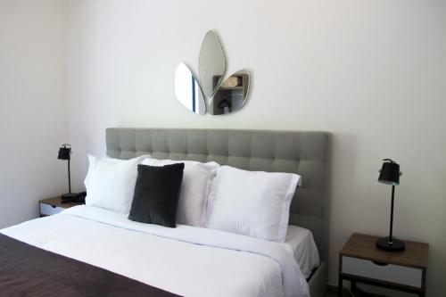 a bedroom with a bed with a mirror above it at Casa Londres in Mexico City