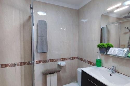 a bathroom with a shower and a toilet and a sink at Fogar do Vento-Ordes, cerca de Camino Inglés Bruma in Ordes