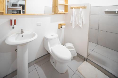 プエルト・リモンにあるVeragua Rainforestの洗面台とトイレを備えた白いバスルーム
