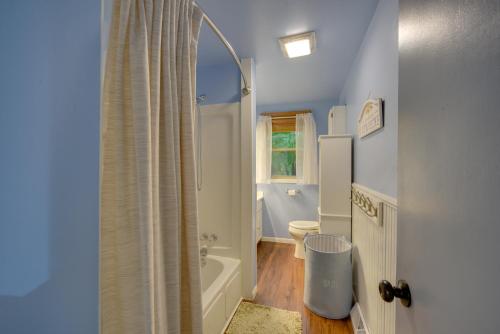 a bathroom with a tub and a toilet and a shower at Hermantown Home with Decks, Grill and Hot Tub! in Hermantown