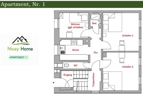 a floor plan of a house with at Nisay Home - 3 Room Apartment - Nr1 in Ludwigsburg
