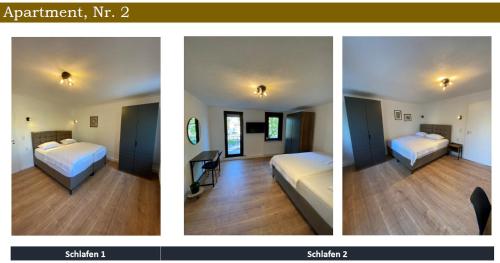 two pictures of a hotel room with two beds at Nisay Home - 4 Room Apartment - Nr2 in Ludwigsburg