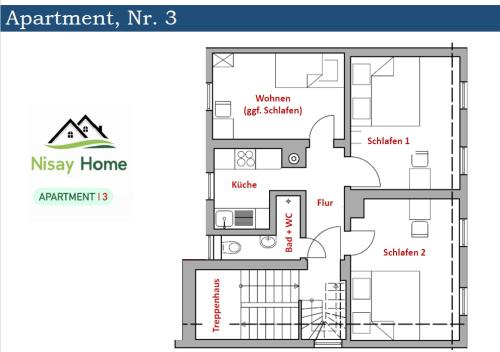 a floor plan of a apartment nr at Nisay Home - 3 Room Apartment - Nr3 in Ludwigsburg