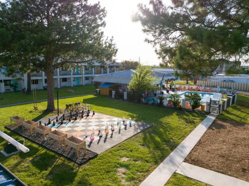 an overhead view of a wedding reception in a park at Hotel McCoy - Art, Libations, Pool Society in College Station